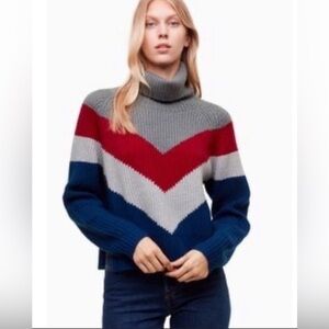 Aritzia Wilfred Free Multicolor Chevron Turtleneck Sweater in Merino Wool